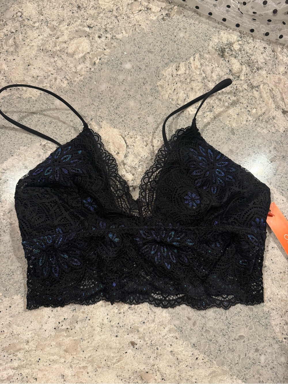 Target Black Lace Bralette with Subtle Blue Accents